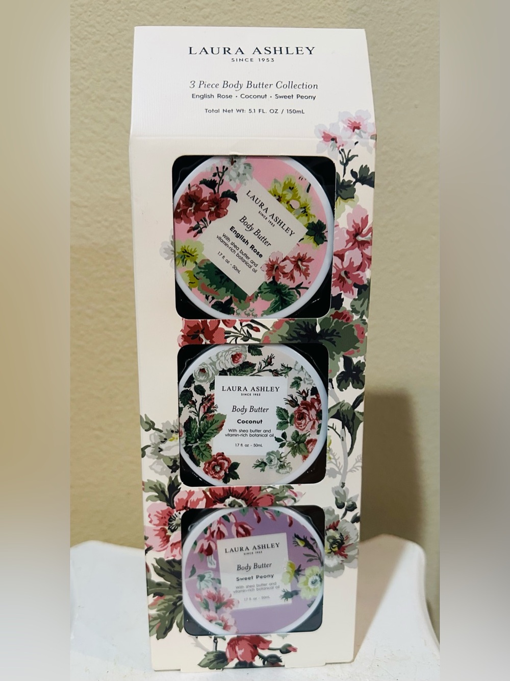 Laura Ashley Pink and Green Floral Body Butter Trio